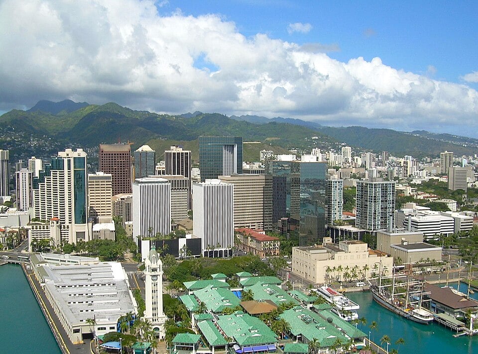 An aerial view of downtown Honolulu