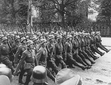 German soldiers parading in a line