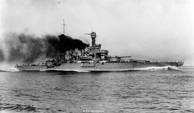 Black and white image of the USS California (BB-44)