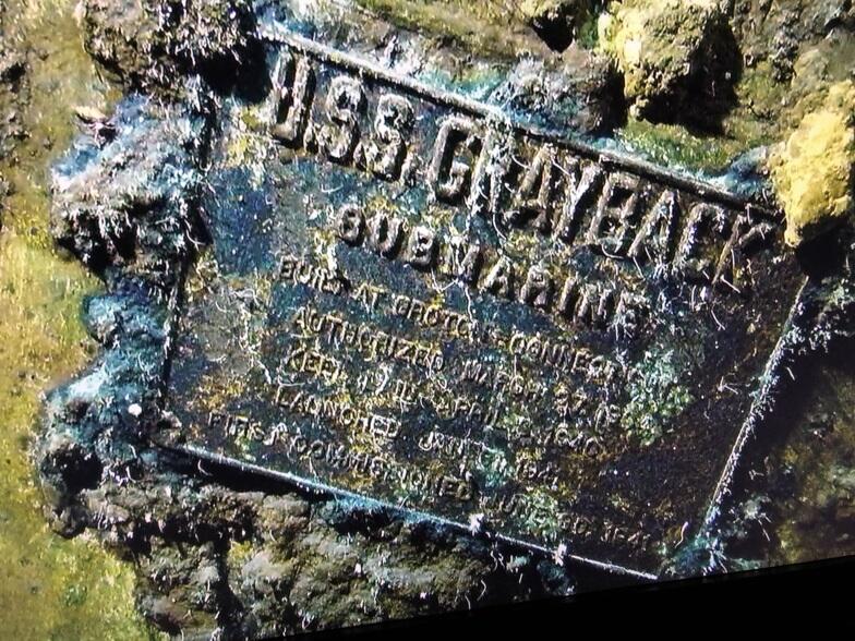 The plaque of the USS Grayback, found off the coast of Okinawa.