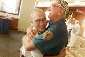 Richard Fiske hugging Zenji Abe