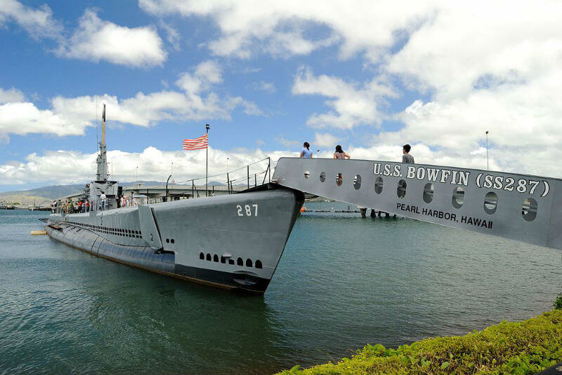 Visitors come aboard the Bowfin submarine