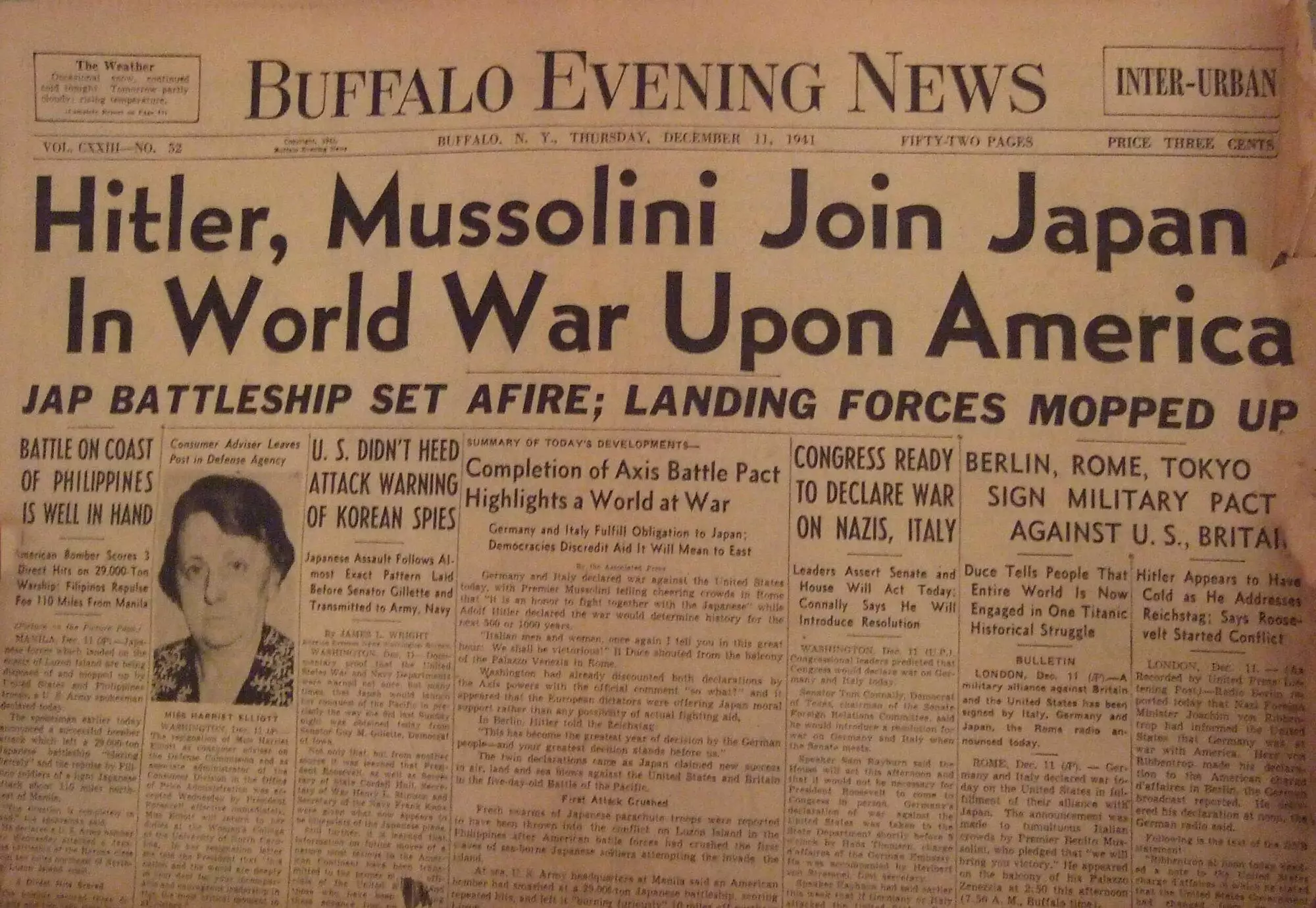 Germany, Italy declare war on the United States, 11 December 1941